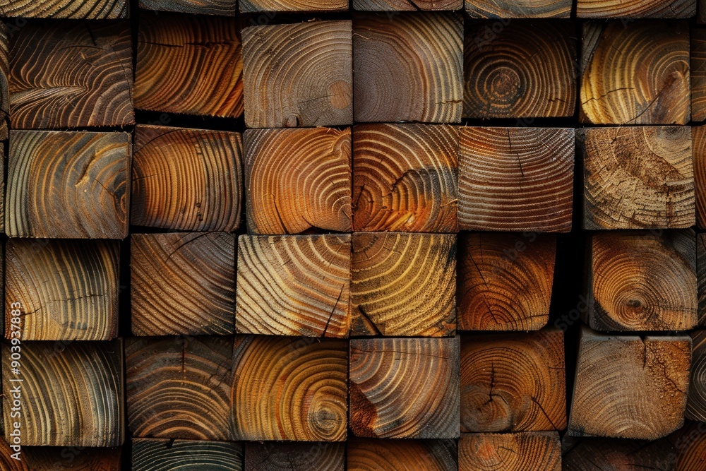 Fototapeta premium Wooden boards lumber industrial wood timber. Stacked wooden planks of pine wood closeup. Forestry, wood texture