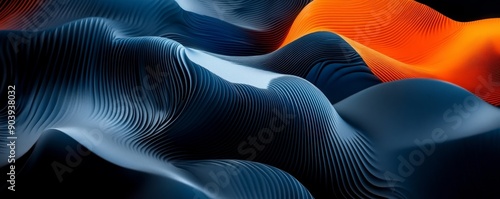 A 3D abstract background with flowing liquids in blue and orange