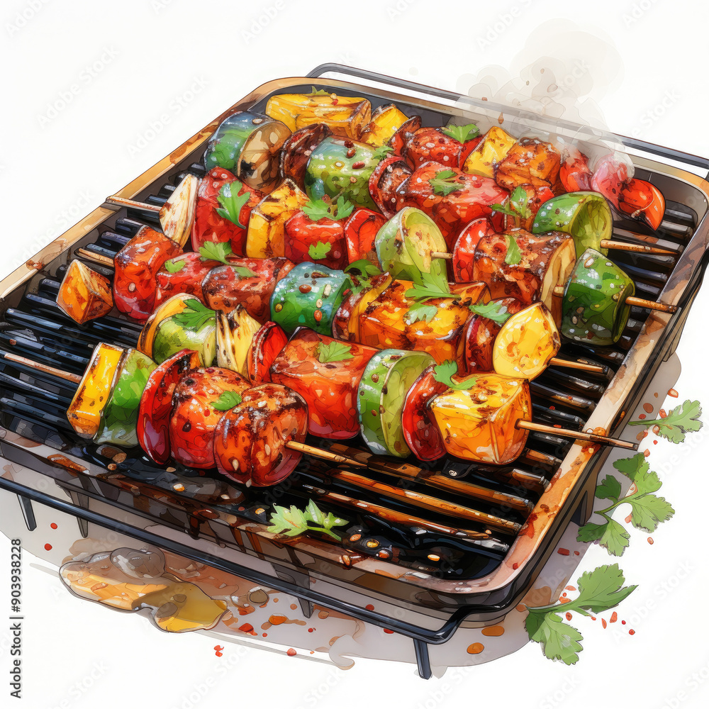 Watercolor Grilled marina, clipart Illustration, Generative Ai Watercolor Grilled marina, clipart Illustration, Generative Ai
