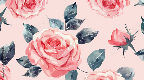 Seamless Watercolor Pink Rose Flower Pattern EPS