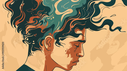 Confused Adult Man Profile Portrait with Deep Thoughts