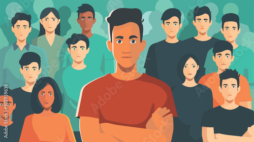 Self-organization in Society: Man Stands in Front of Abstract Network Structure