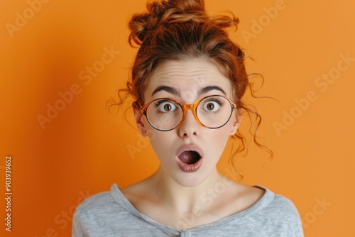 Wallpaper Mural Young woman with funny shock expression Isolated on color background Torontodigital.ca