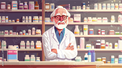Senior in Pharmacy Store Interior: Old Man Buying Drugs