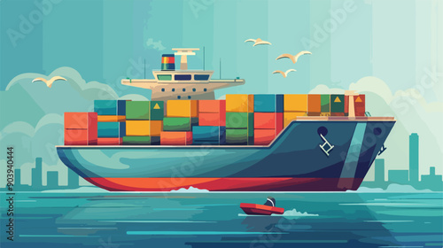 Ship with Boxes and Containers for International Trade