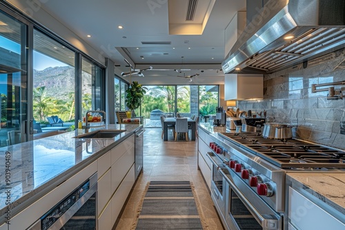 Wallpaper Mural Spacious modern kitchen with multiple stoves and large windows with natural light Torontodigital.ca