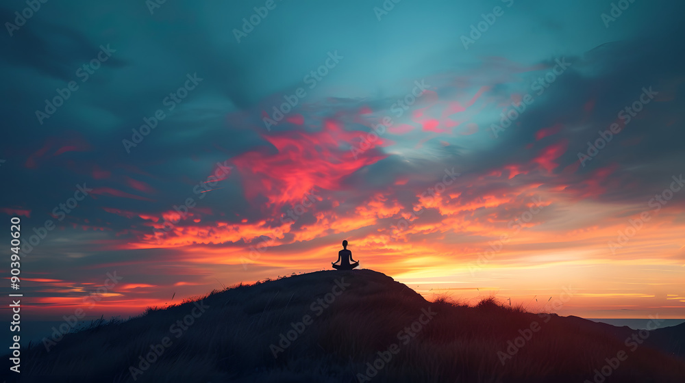 Peaceful Sunset Meditation on Mountain Peak – Serene Outdoor Yoga Moments with Vibrant Sunset and Clouds Peaceful Sunset Meditation on Mountain Peak – Serene Outdoor Yoga Moments with Vibrant Sunset and Clouds