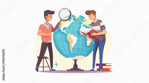 Translator with Magnifying Glass: Two Business Professionals Discussing Ideas