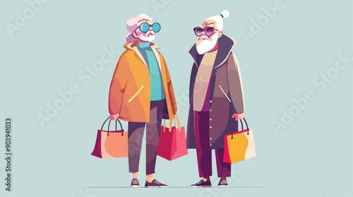 Trendy Elderly Concept: Stylish Grandmother and Grandfather Together in a Modern Setting