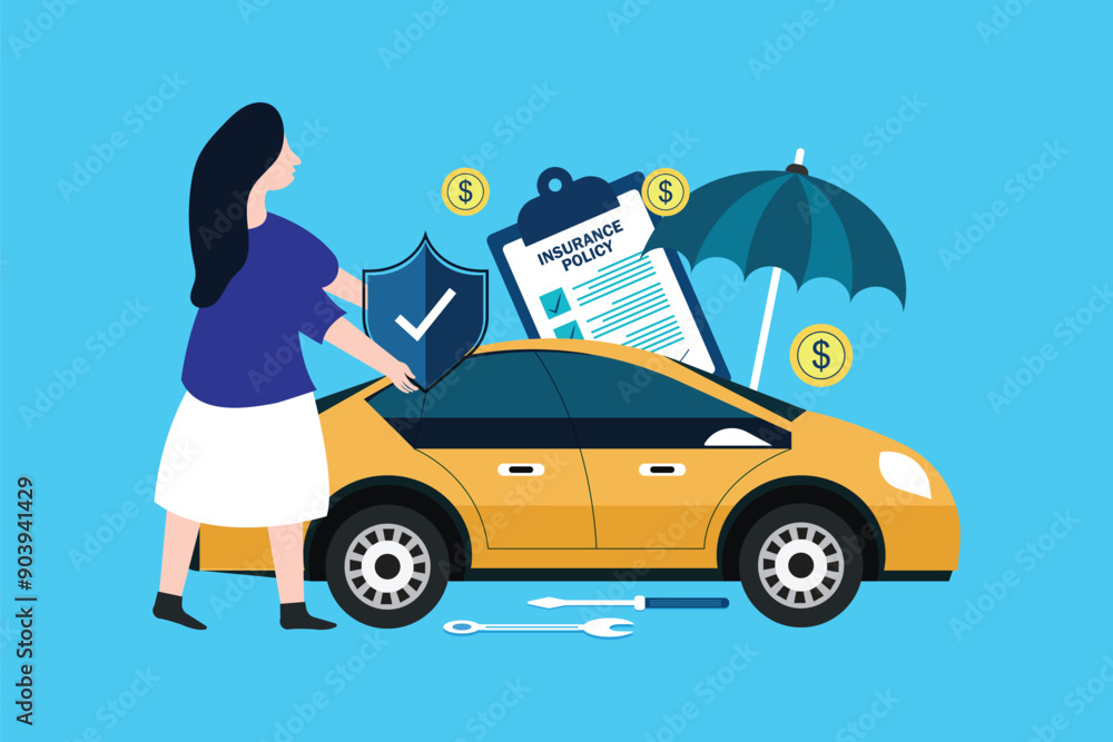 Auto insurance concept. Car service and repair, safety and security service Auto insurance concept. Car service and repair, safety and security service