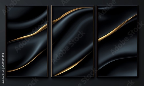 Posters with black and gold marble backgrounds and golden lines