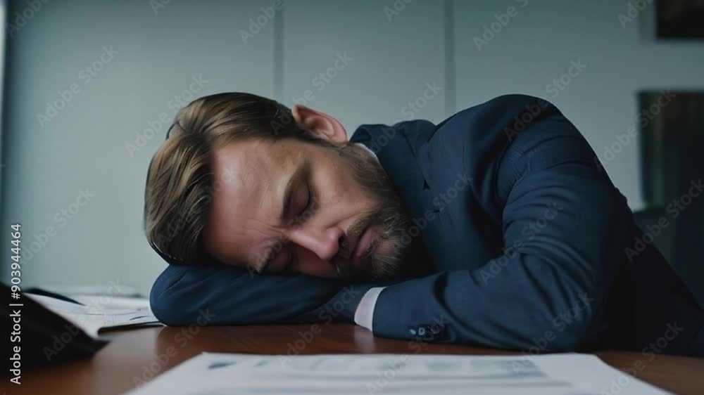 Exhausted Businessman Sleeping at His Desk Exhausted Businessman Sleeping at His Desk