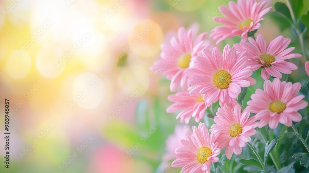 Pink gerberas blooming in a greenhouse. Commercial flower farming concept, design for posters, prints, banners, and advertisements. Pink gerberas blooming in a greenhouse. Commercial flower farming concept, design for posters, prints, banners, and advertisements.