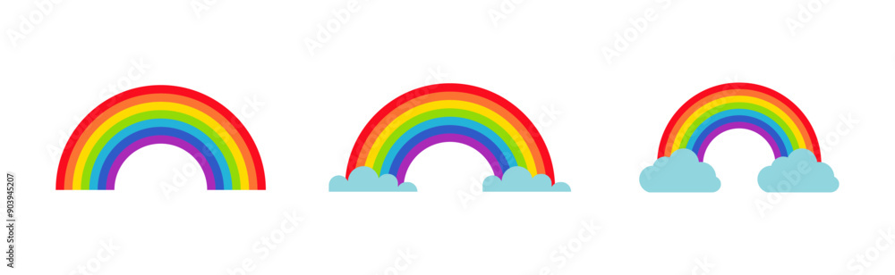 Set of rainbow icon. Clouds and rainbow icon set in different style. Rainbow icon on white background. Vector illustration. Set of rainbow icon. Clouds and rainbow icon set in different style. Rainbow icon on white background. Vector illustration.