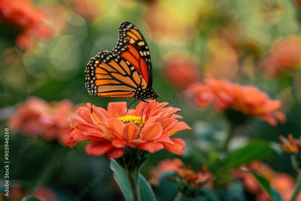 Butterfly On Flower. Beautiful Macro Shot of Monarch Butterfly in Summer Garden Butterfly On Flower. Beautiful Macro Shot of Monarch Butterfly in Summer Garden