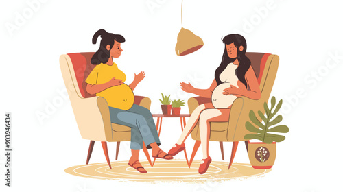 Pregnant Women Talking - Prenatal Female Friends Conversation Image