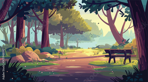 Urban Park Landscape with Empty Nature Scene Background