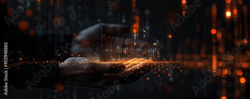 Business reality depicted as a businessman uses a virtual screen for data analysis and document management