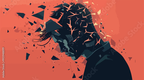 Vector Illustration of a Sad Man Broken into Many Fractions