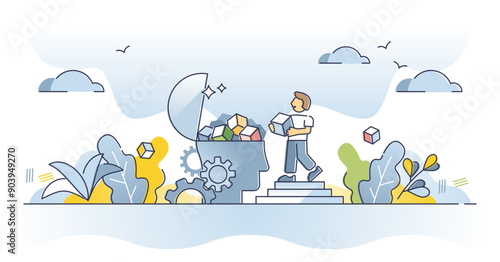 Memory - intellectual process of the mind and brains, outline concept, transparent background. Diagnosis of the human neurological and psychological health. Cognitive science and research.
