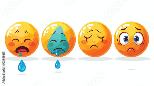 Sad Little Yellow Round Emoticon Crying