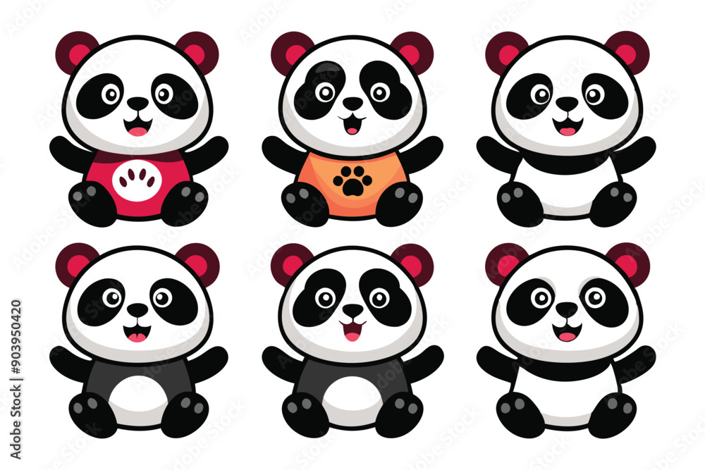Fototapeta premium Cute panda set icon. Animal character illustration design