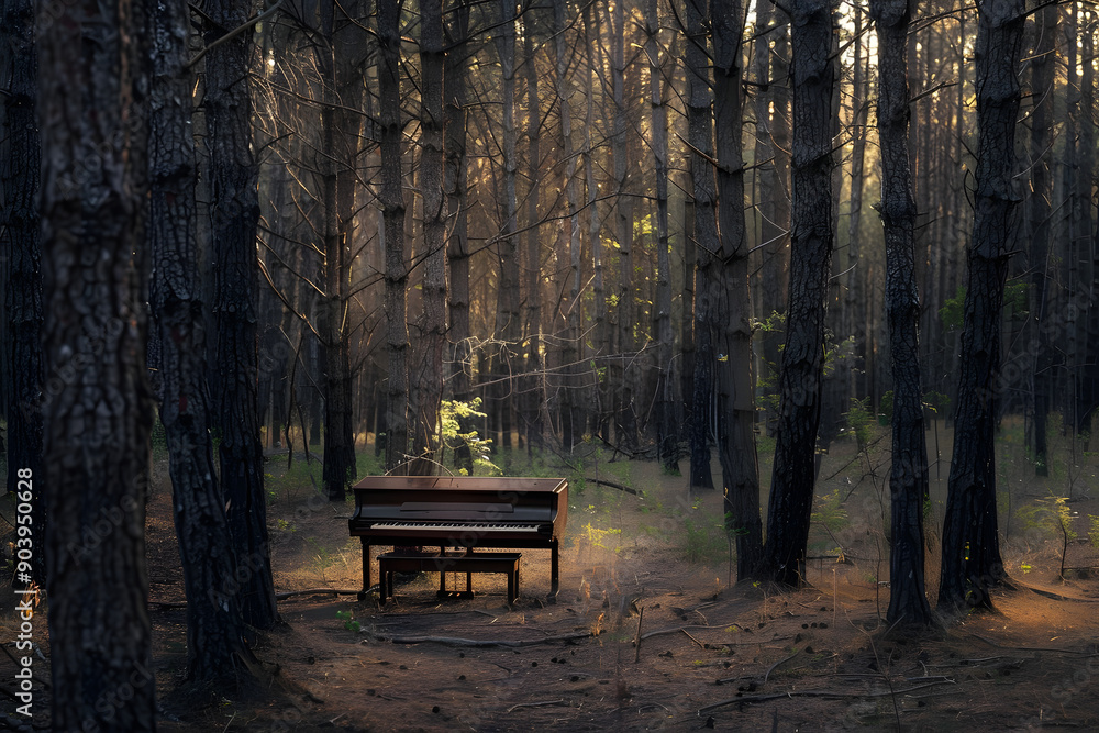 piano en medio de un bosque. Generado con Ia. piano en medio de un bosque. Generado con Ia.