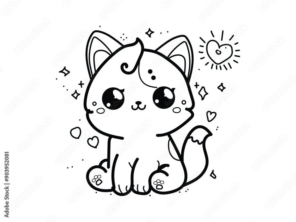 Hand drawn cute chidi cat line art for kids coloring book illustration Hand drawn cute chidi cat line art for kids coloring book illustration