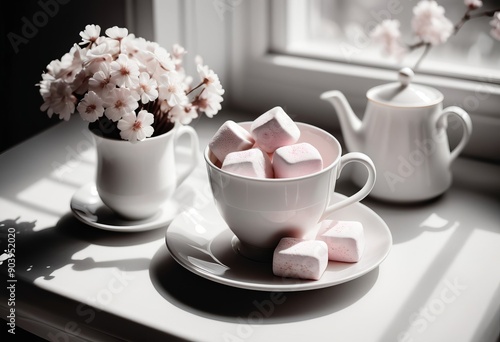 Airy and sweet handmade marshmallows on a white saucer