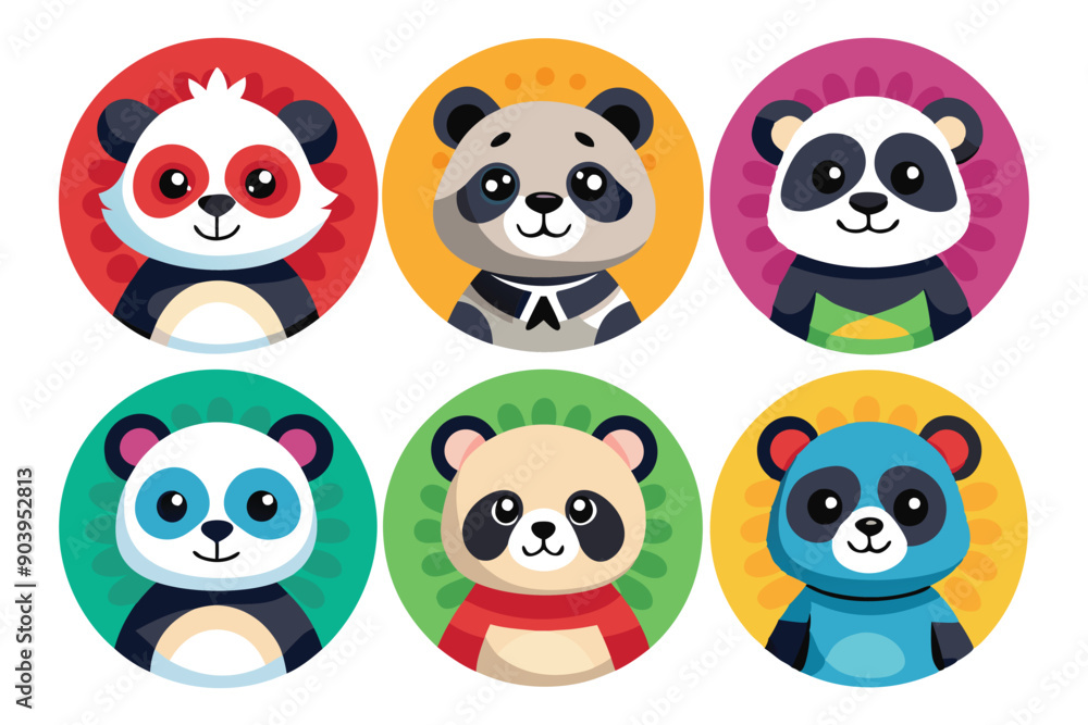 Cute panda character set with various poses and expressions perfect for children's book illustrations or educational materials. Cute panda character set with various poses and expressions perfect for children's book illustrations or educational materials.