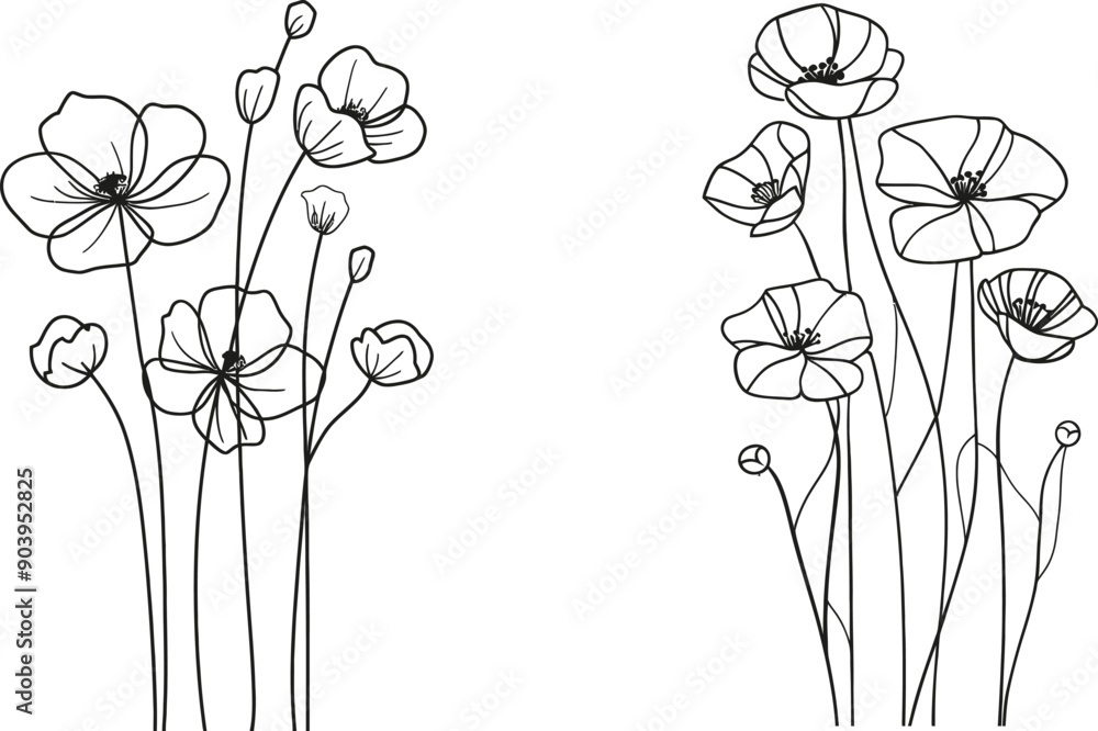 Flower One Line Drawing. Contemporary Abstract Botanical Design Template for Minimalist Covers, t-Shirt Print, Postcard, Banner, etc. Modern EPS 10.