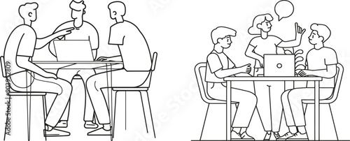 Presenter presenting her work in front of meeting attendees - continuous one-line drawing