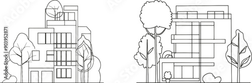 Isolated minimal home architecture property design with a single continuous line drawing. Creative modern illustration with a single continuous line drawing on white background.