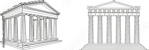 One line drawing of classic museum construction with pillar at the front. Art gallery structure isolated doodle minimal concept. Trendy continuous line draw design graphic modern illustration.