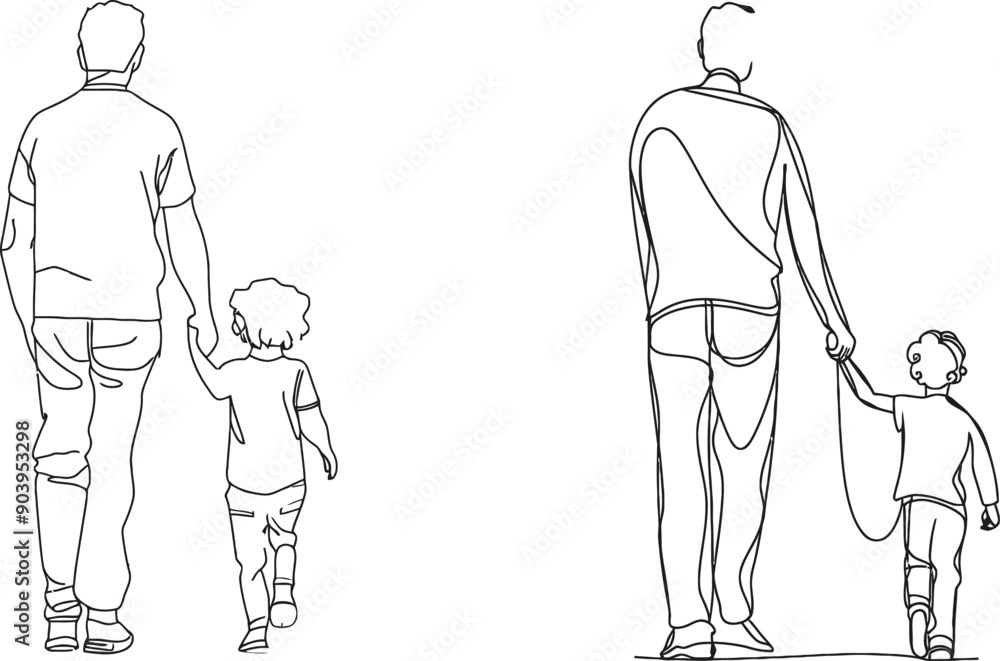 This is a one line father. He's walking with his son. A fatherhood poster with a man on the other side of the room holding hands with his son. Continual lines wishing you a happy Father's Day. This is a one line father. He's walking with his son. A fatherhood poster with a man on the other side of the room holding hands with his son. Continual lines wishing you a happy Father's Day.