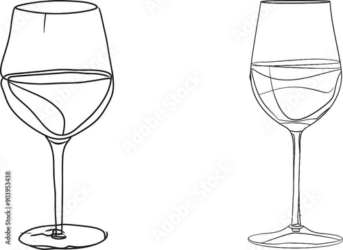 Modern illustration of continuous one-line drawing of wine glass. Editable strokes