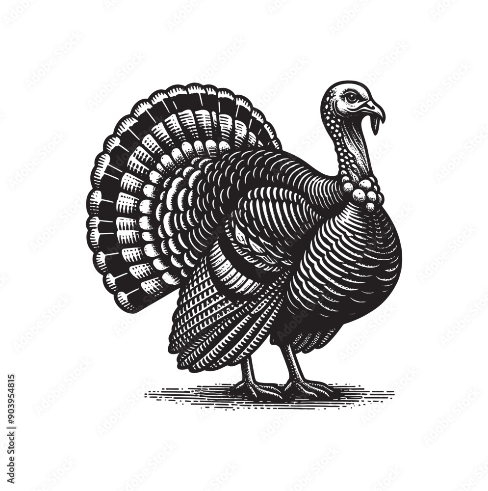 Obraz premium Turkey poultry. Emblem, vintage engraving vector illustration. Monochrome, black and white