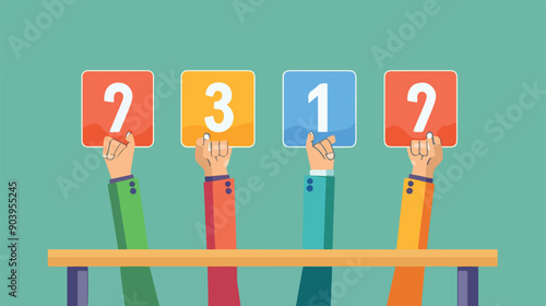 Vote Ranking: Hands Holding Tables with Numbers Isolated