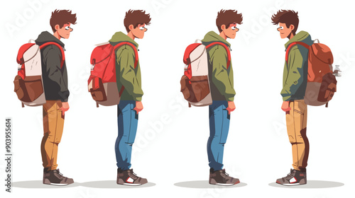 Young Man Waiting with Backpack, Bored Traveler, Travel Adventure Concept