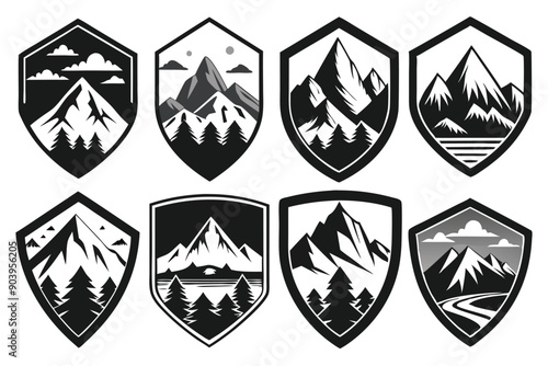 Mountain silhouette vector for logo and badge, wanderlust or trekking symbol