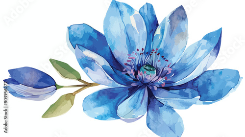 Watercolor Blue Flower Floral Illustration Isolated EPS photo