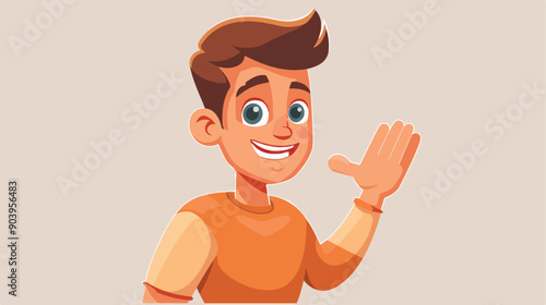 Smiling Young Man with Greeting Hand Gesture in Friendly Manner