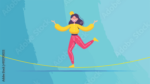 Woman Balancing on Rope - Way to Good Mood Concept