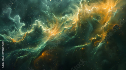 Wallpaper Mural A cosmic nebula in vibrant hues of green and yellow, with swirling patterns and a sense of motion, highlighting the dynamic nature of the universe  Torontodigital.ca