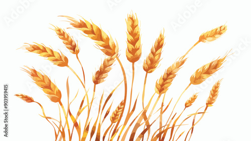 Cartoon Wheat Ears Icon on Field Grain Crop Vector Illustration