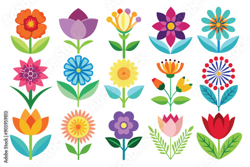 Floral design elements. Flower icon set. Hand-drawn flower icons with leaves, petals, and buds. Perfect for wedding invitations, greeting cards, and other creative projects.