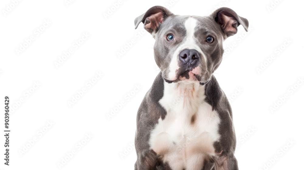 blue and white Pit Bull sitting on a white background blue and white Pit Bull sitting on a white background
