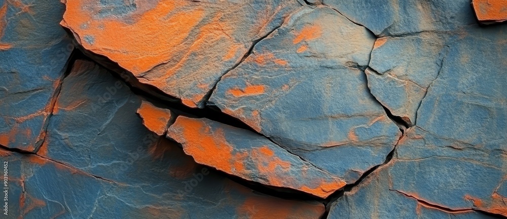 Fototapeta premium Dark bronze and orange background with cracked rock