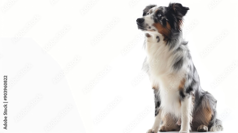Fototapeta premium blue merle border collie sitting on a white background