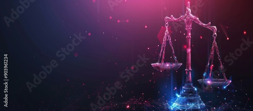 Digital Scales of Justice with Red and Blue Lighting